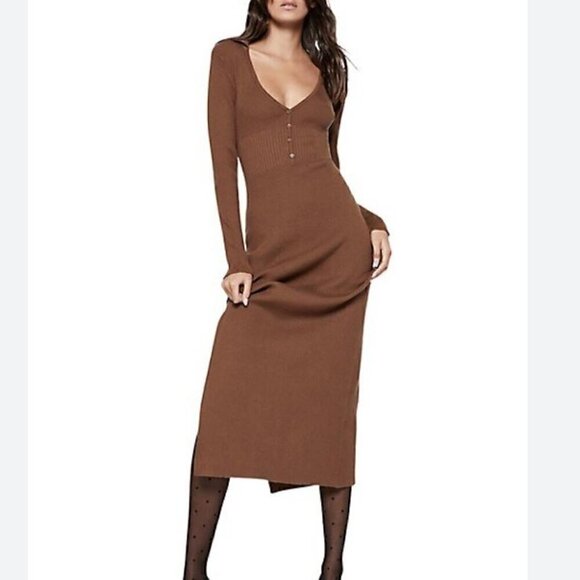 Bardot Women's Collar Knit Dress In Chocolate - Size Large - Picture 1 of 5
